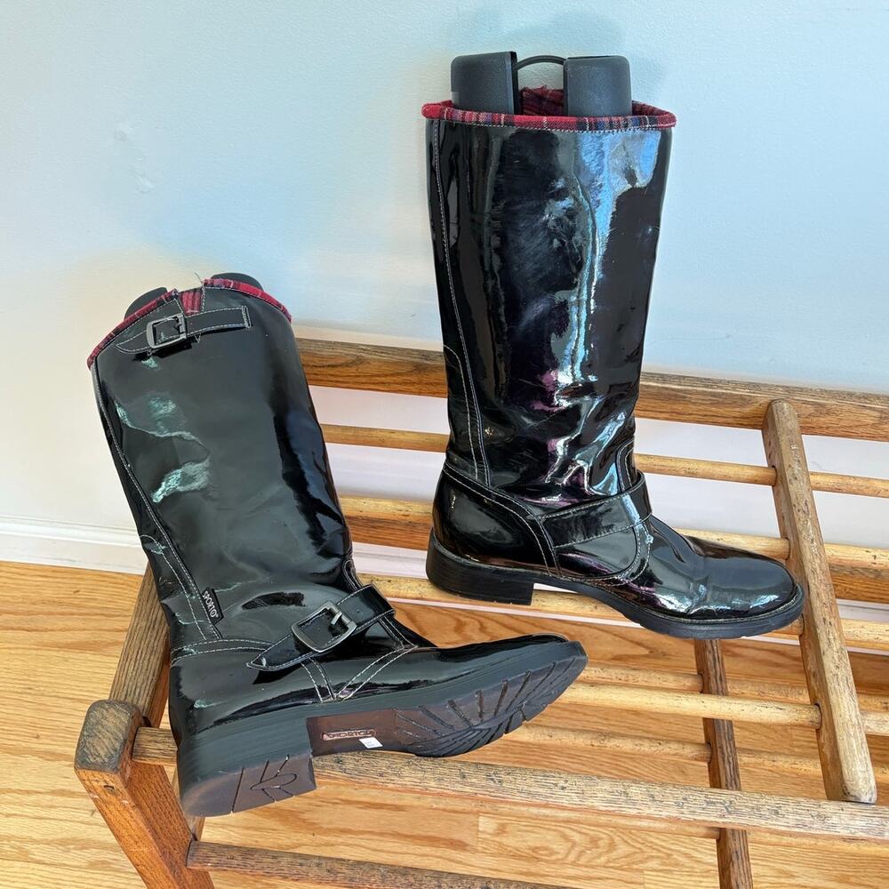 VTG Sporto boots Pauline 9us Black Buckle Patent Leather Waterproof 60's  Style - Picture 5 of 7